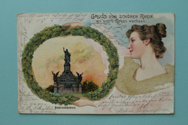 Ansichtskarte AK Gruss vom Schönen Rhein 1900  Niederwalddenkmal Architektur Ortsansicht Hessen